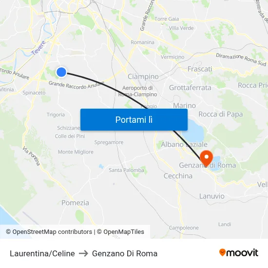 Laurentina/Celine to Genzano Di Roma map