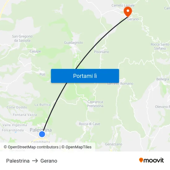 Palestrina to Gerano map