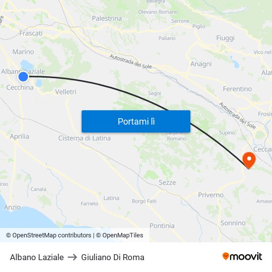 Albano Laziale to Giuliano Di Roma map