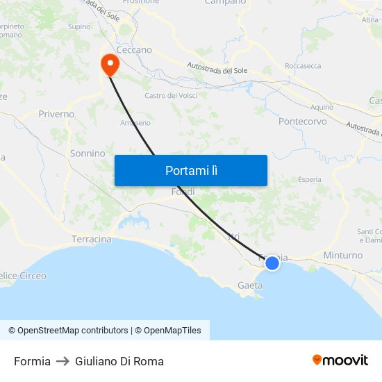 Formia to Giuliano Di Roma map