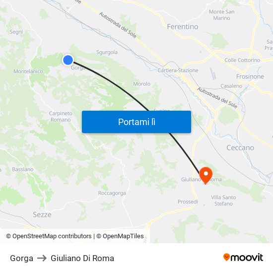 Gorga to Giuliano Di Roma map