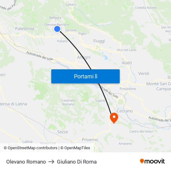 Olevano Romano to Giuliano Di Roma map