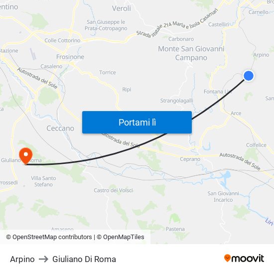 Arpino to Giuliano Di Roma map