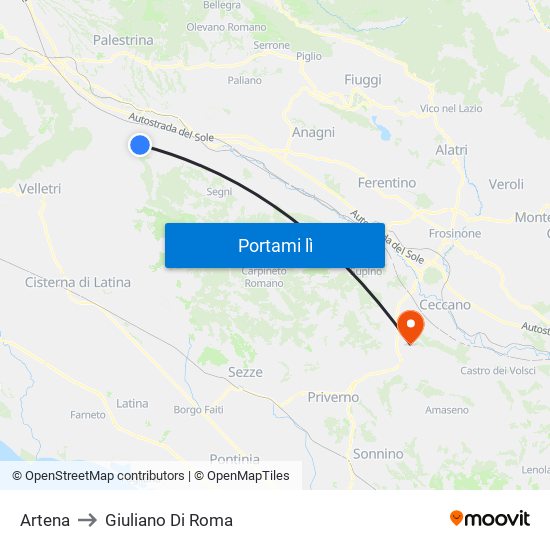 Artena to Giuliano Di Roma map