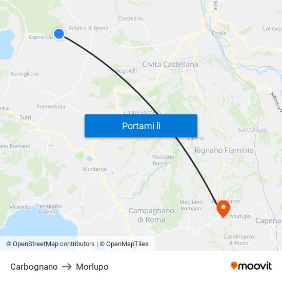 Carbognano to Morlupo map