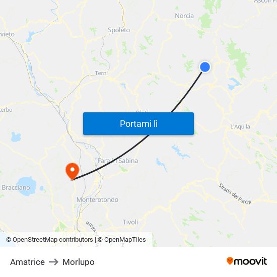 Amatrice to Morlupo map