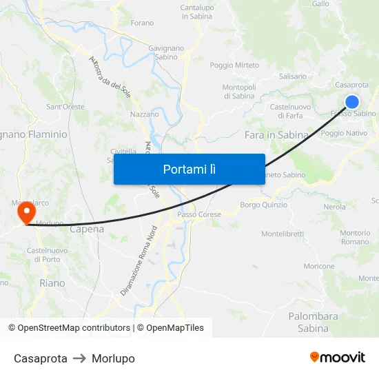 Casaprota to Morlupo map