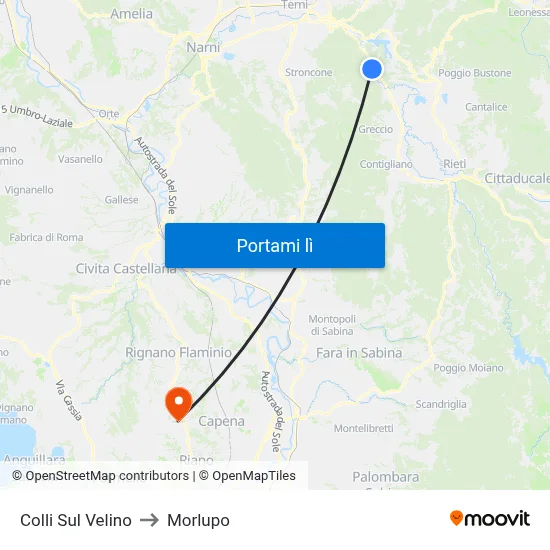 Colli Sul Velino to Morlupo map