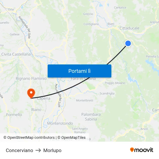 Concerviano to Morlupo map