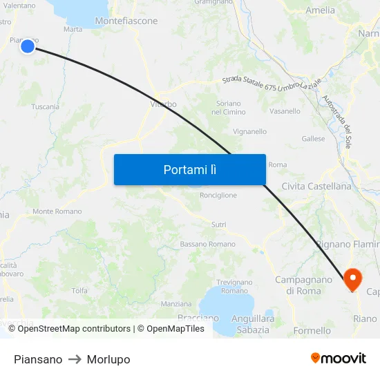 Piansano to Morlupo map