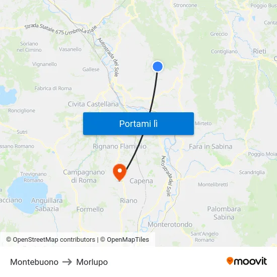 Montebuono to Morlupo map