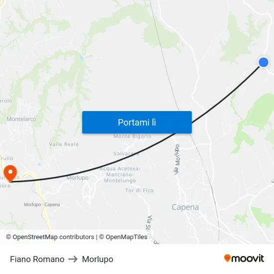 Fiano Romano to Morlupo map