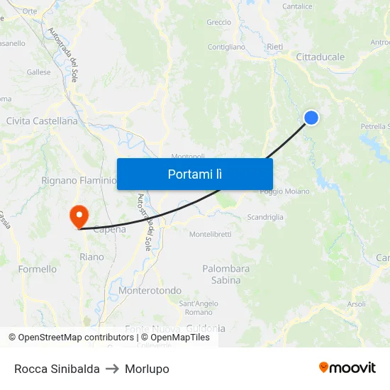 Rocca Sinibalda to Morlupo map