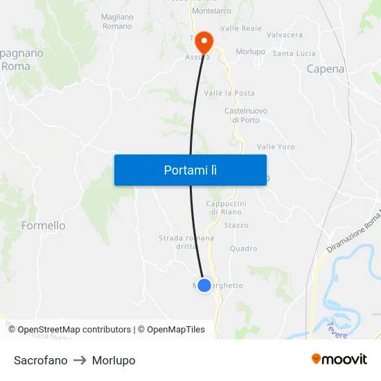 Sacrofano to Morlupo map