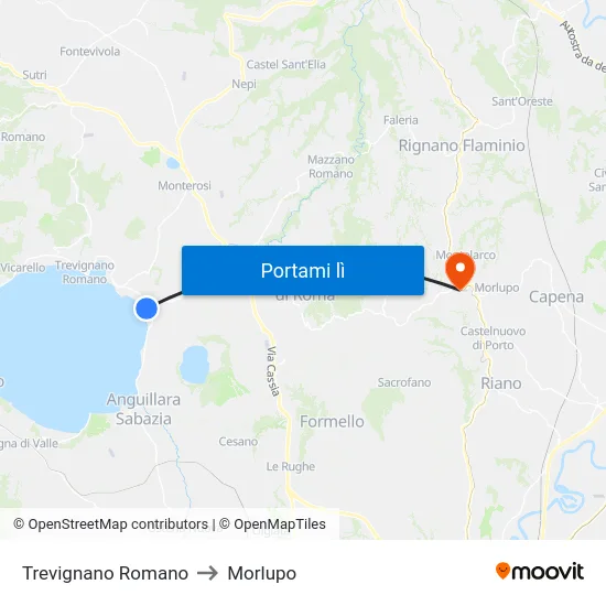 Trevignano Romano to Morlupo map