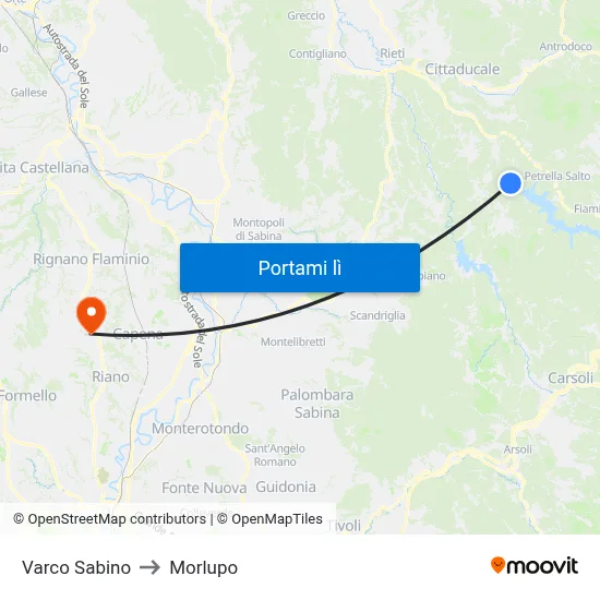 Varco Sabino to Morlupo map
