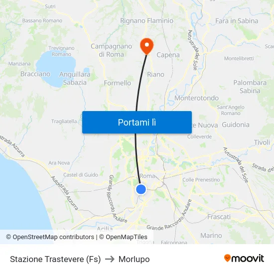 Stazione Trastevere (Fs) to Morlupo map