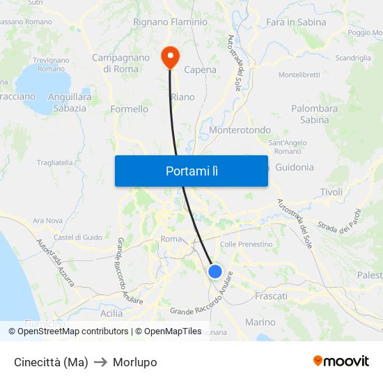 Cinecittà (Ma) to Morlupo map