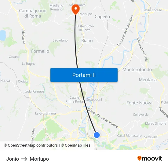 Jonio to Morlupo map