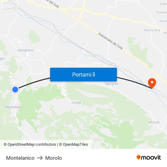Montelanico to Morolo map