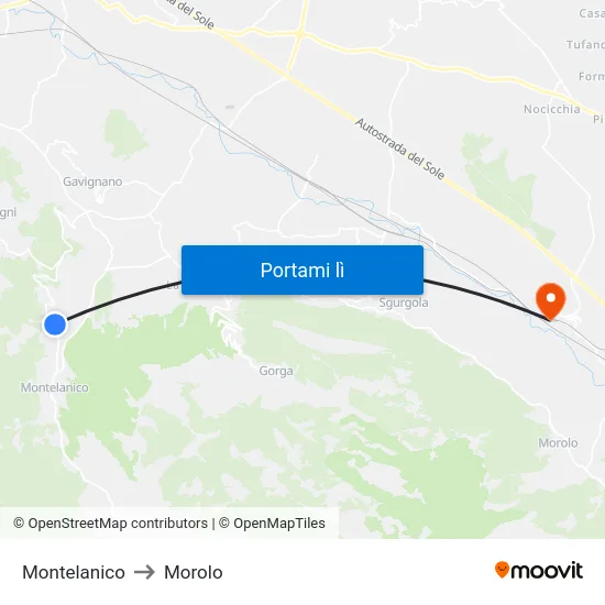 Montelanico to Morolo map