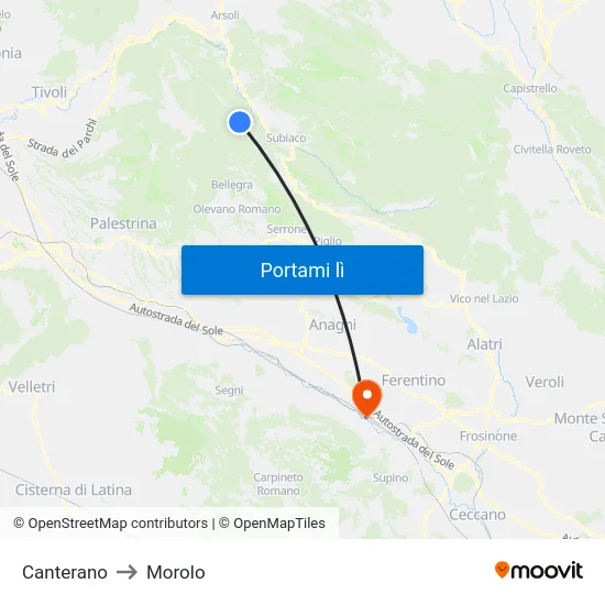 Canterano to Morolo map