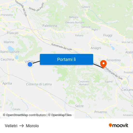 Velletri to Morolo map