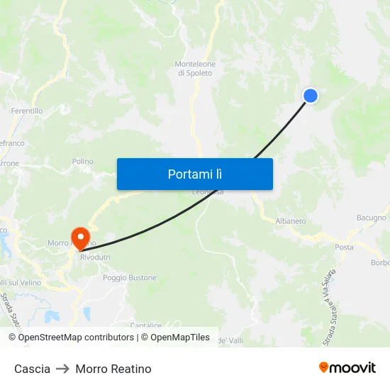 Cascia to Morro Reatino map