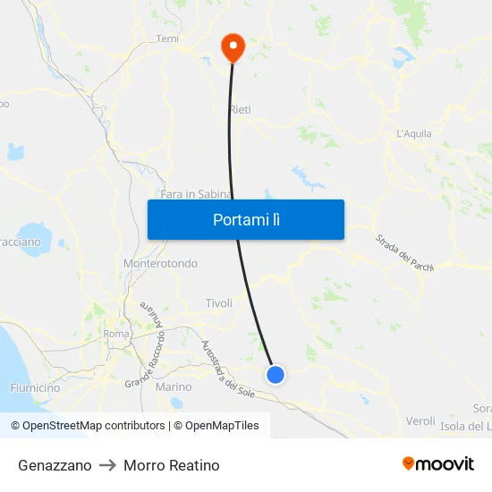 Genazzano to Morro Reatino map