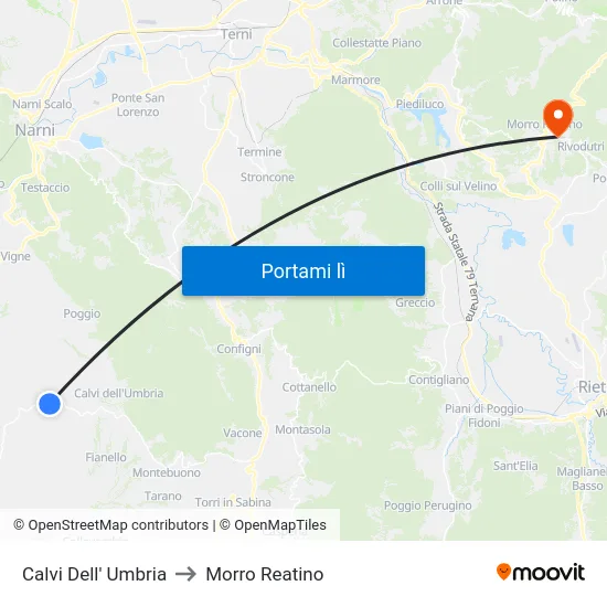 Calvi Dell' Umbria to Morro Reatino map