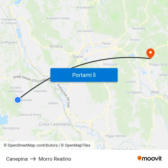Canepina to Morro Reatino map