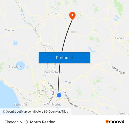 Finocchio to Morro Reatino map