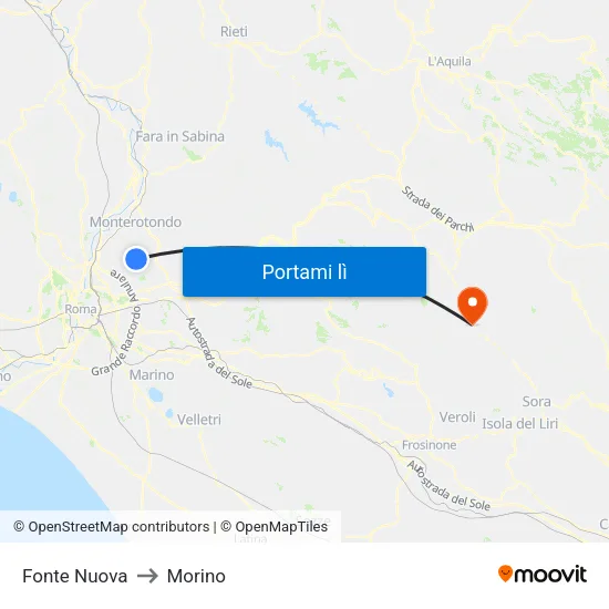 Fonte Nuova to Morino map