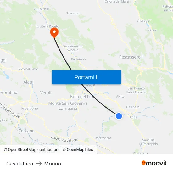 Casalattico to Morino map