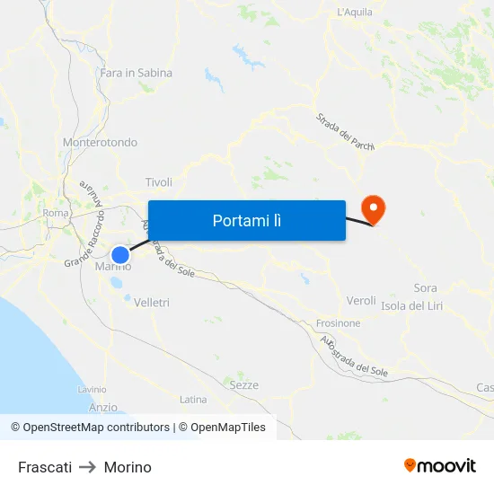 Frascati to Morino map