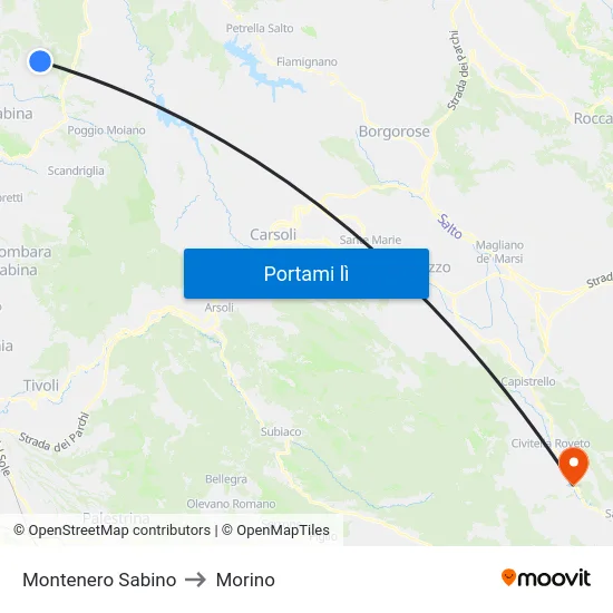Montenero Sabino to Morino map