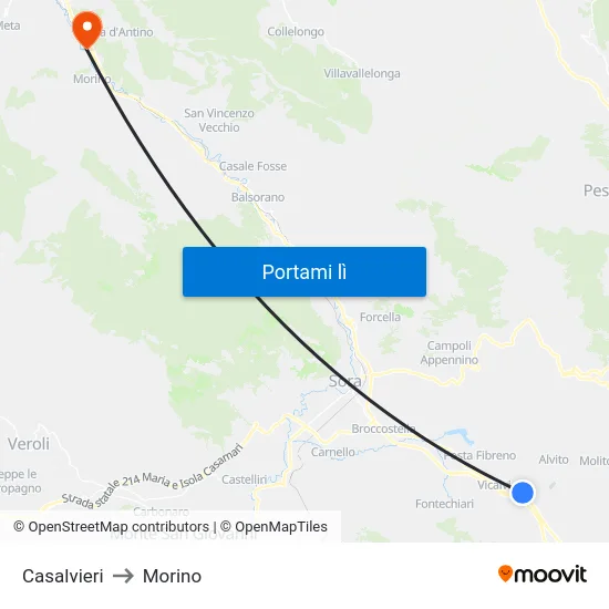 Casalvieri to Morino map