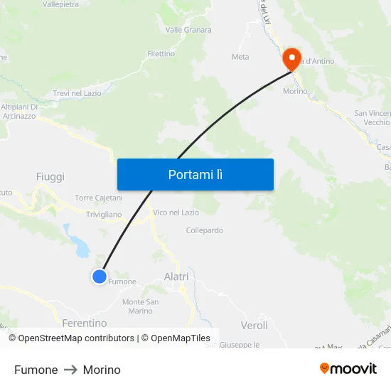 Fumone to Morino map
