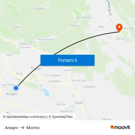 Anagni to Morino map