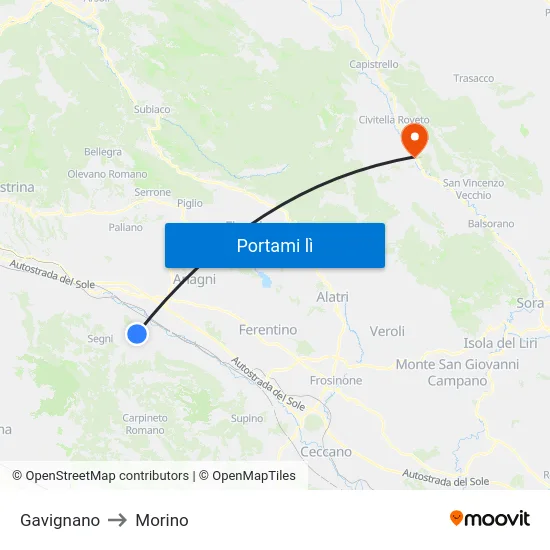 Gavignano to Morino map