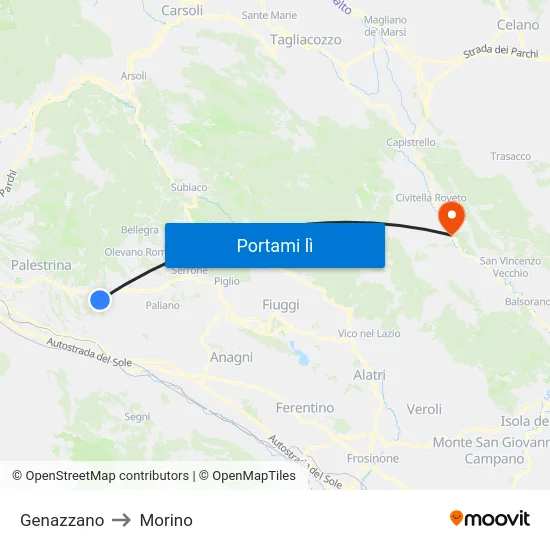 Genazzano to Morino map