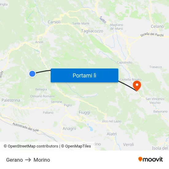 Gerano to Morino map