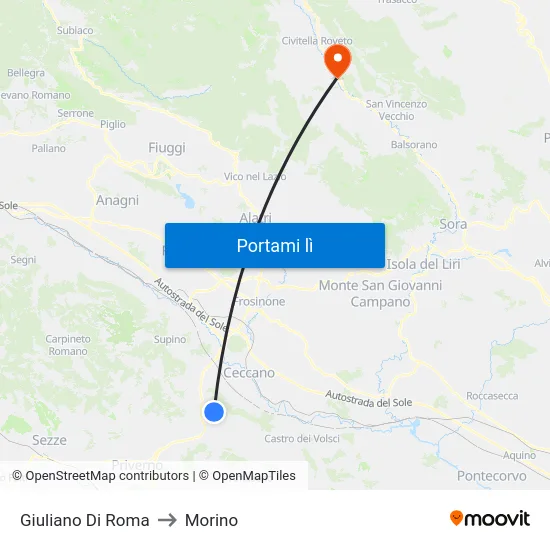 Giuliano Di Roma to Morino map