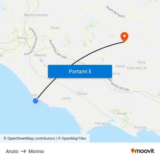 Anzio to Morino map