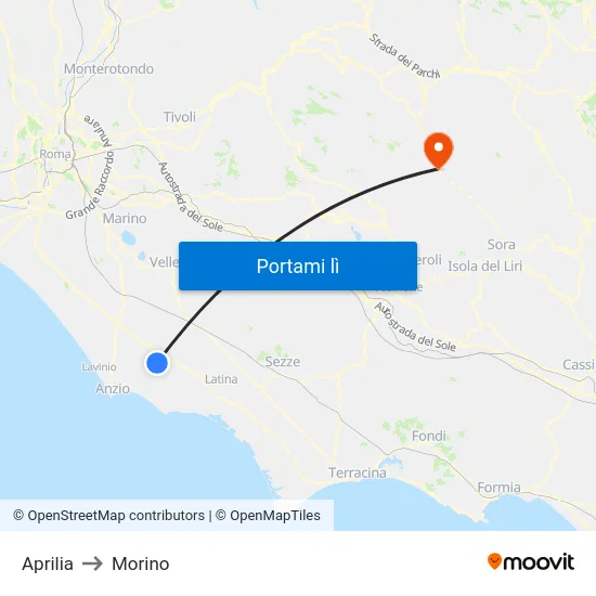 Aprilia to Morino map