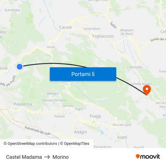 Castel Madama to Morino map