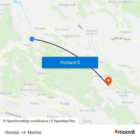 Oricola to Morino map