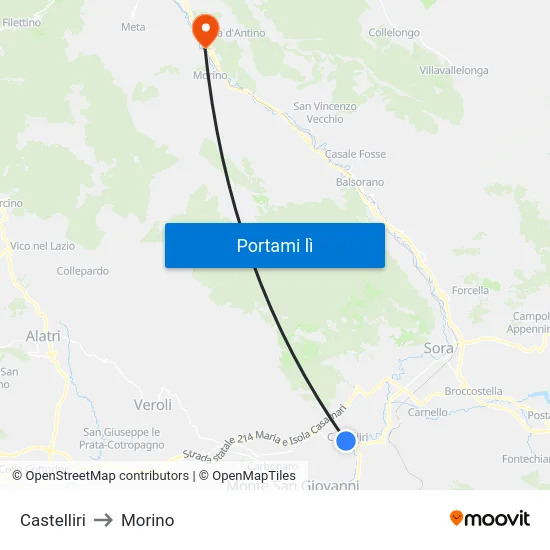 Castelliri to Morino map