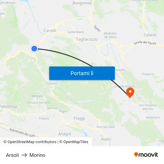 Arsoli to Morino map
