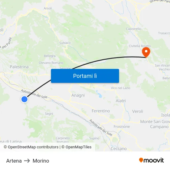 Artena to Morino map
